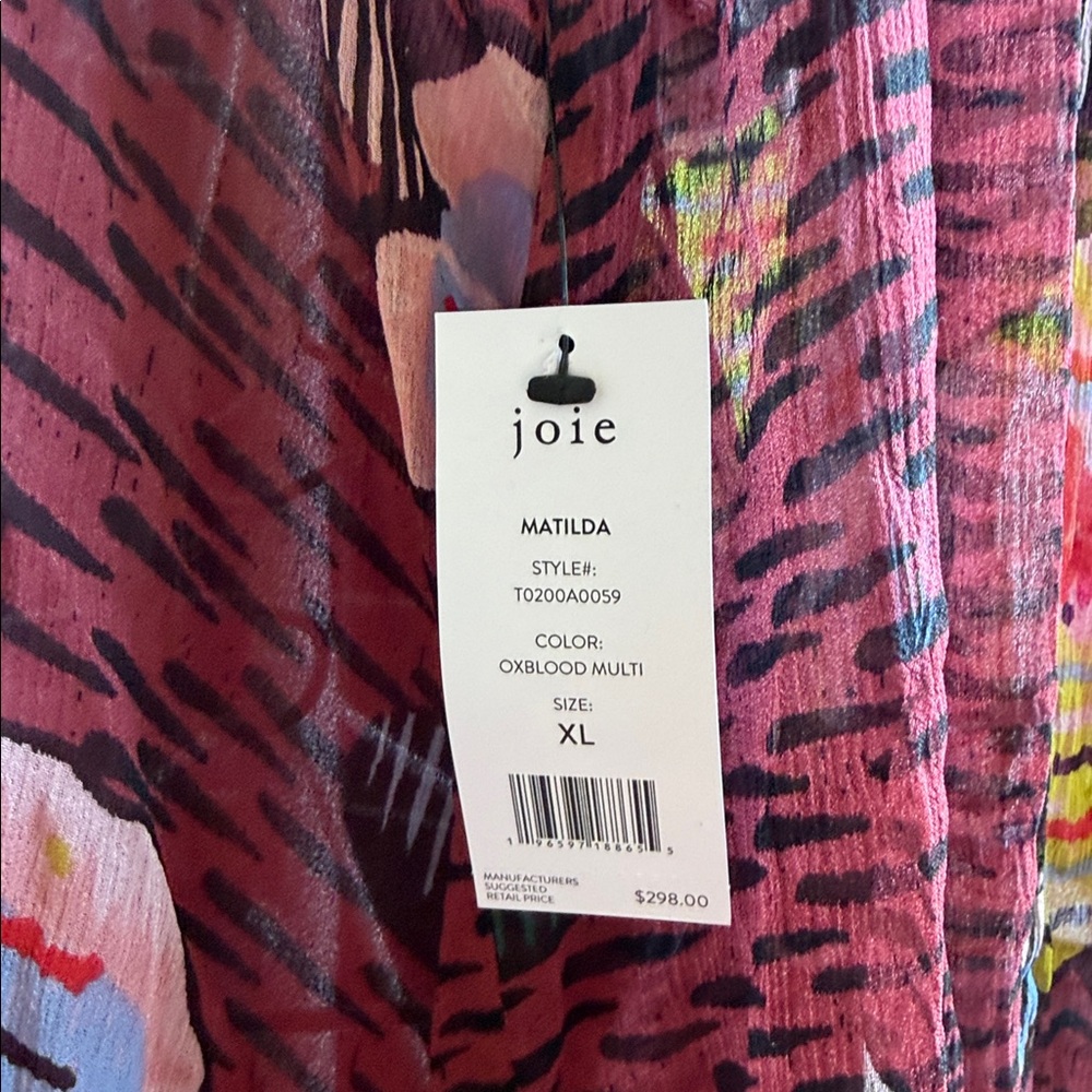 Joie Matilda silk blouse Burgundy Floral Button-Up Blouse with Yellow Accents - Picture 5 of 5